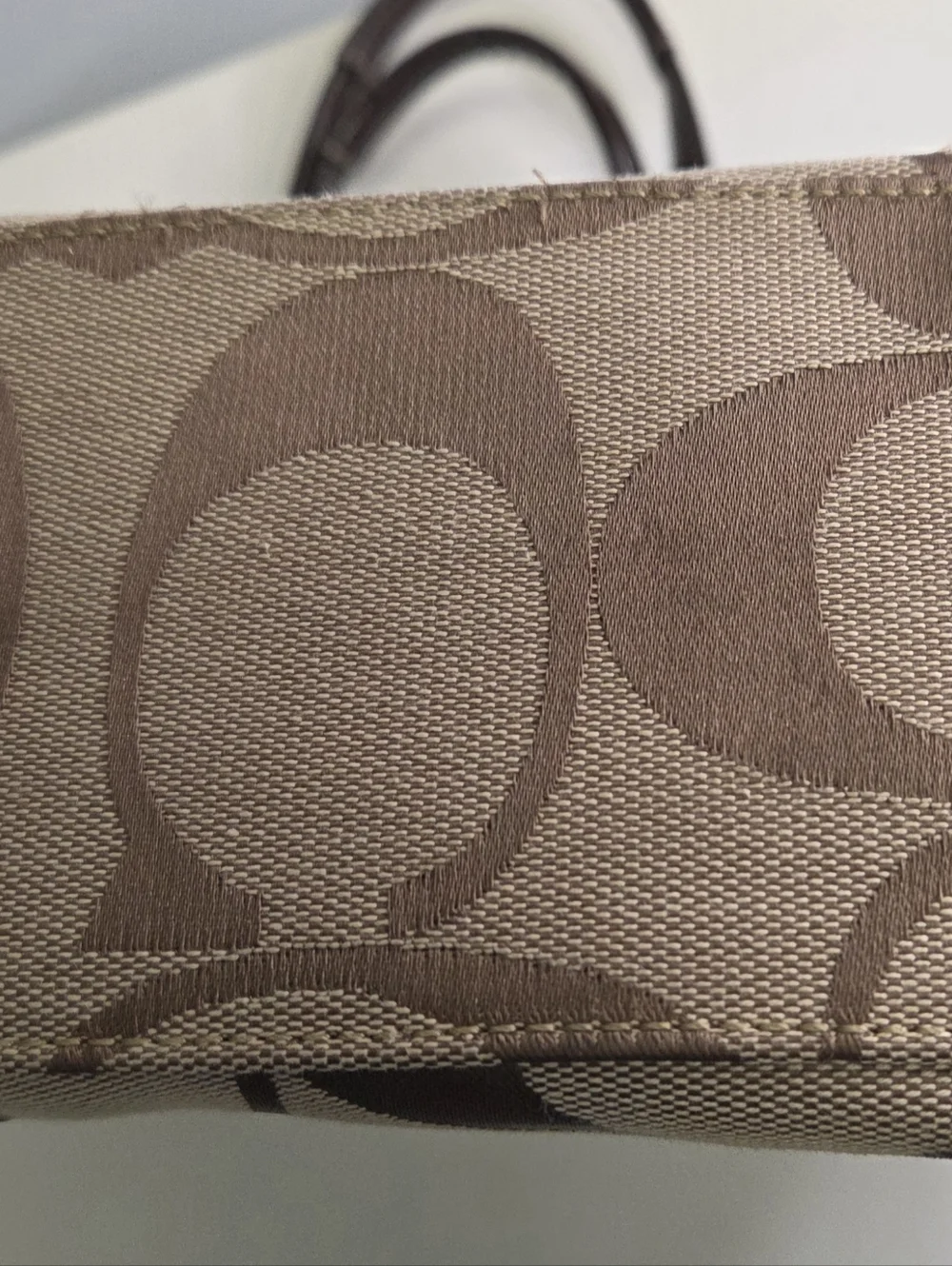 COACH Signature Stripe Tote Brown Khaki Shoulder Bag F13548